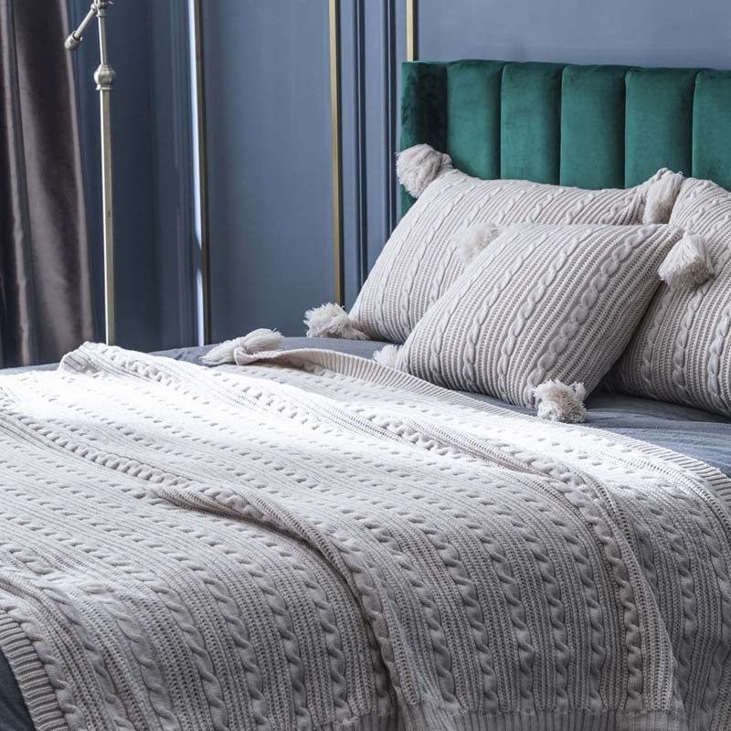 Casual Knitted Blanket & Pillowcase Set for Home, Multiple Colors