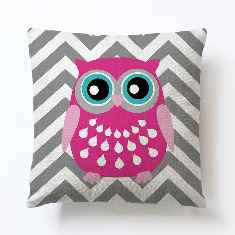 Animal Cartoon Sofa Pillow Cover - Geometric Owl Cushion Case - 45x45cm