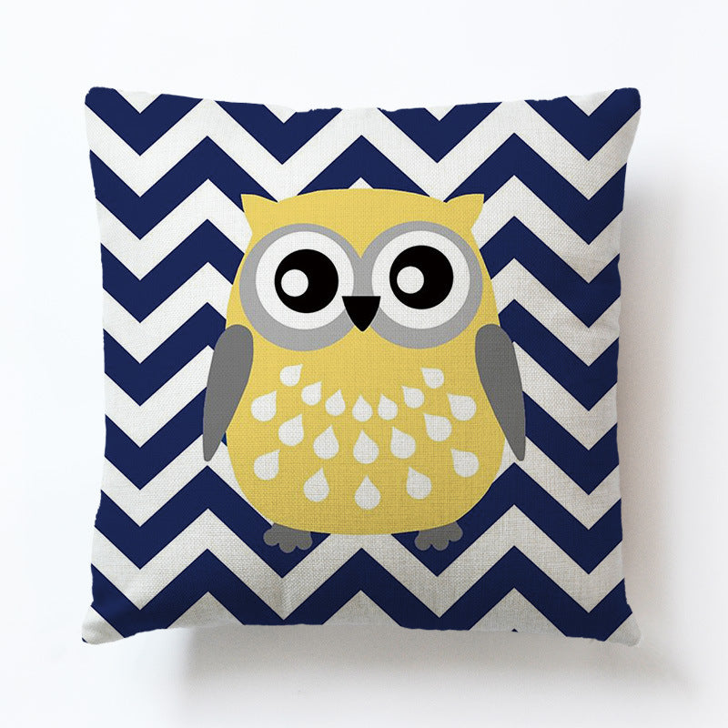 Animal Cartoon Sofa Pillow Cover - Geometric Owl Cushion Case - 45x45cm