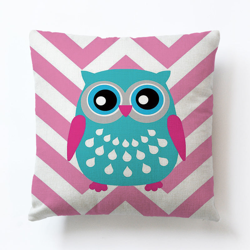 Animal Cartoon Sofa Pillow Cover - Geometric Owl Cushion Case - 45x45cm