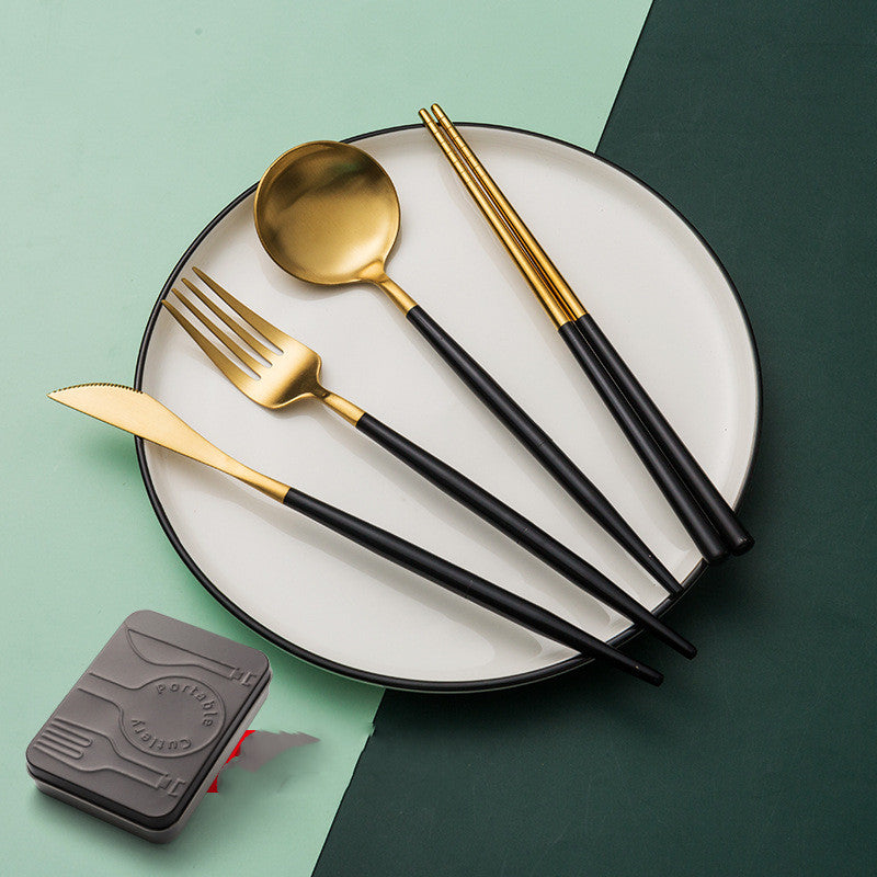 Stainless Steel 4-Piece Tableware Set - Fork, Knife, Spoon & Chopsticks