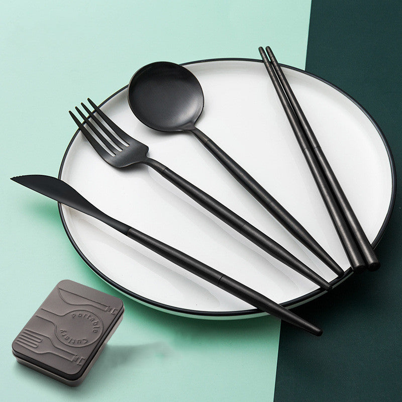 Stainless Steel 4-Piece Tableware Set - Fork, Knife, Spoon & Chopsticks