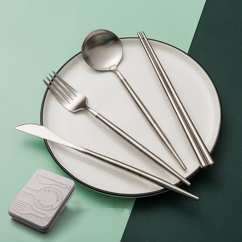 Stainless Steel 4-Piece Tableware Set - Fork, Knife, Spoon & Chopsticks