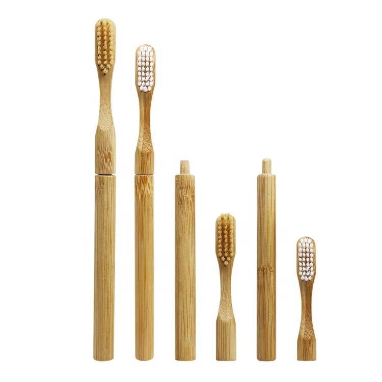 Replaceable Bamboo Toothbrush with Cylindrical Handle - White & Black