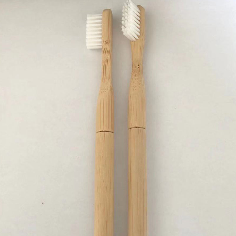Replaceable Bamboo Toothbrush with Cylindrical Handle - White & Black