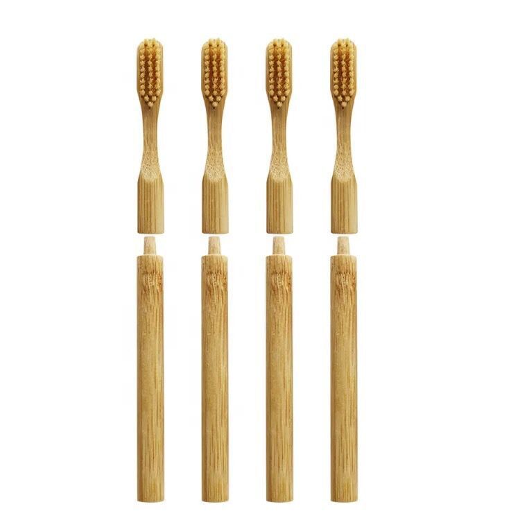 Replaceable Bamboo Toothbrush with Cylindrical Handle - White & Black