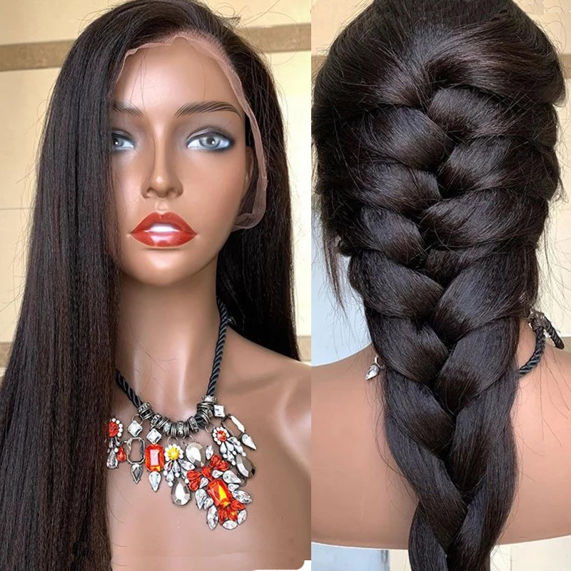 Black Long Straight Wig with Bangs - High Temperature Synthetic Hair