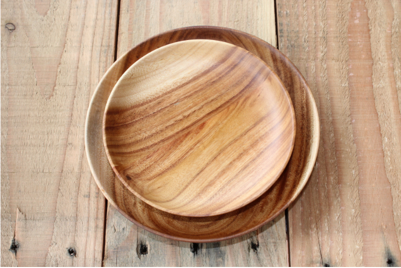 Solid Wood Fruit Plate Set - Acacia Tableware for Snacks & Dishes