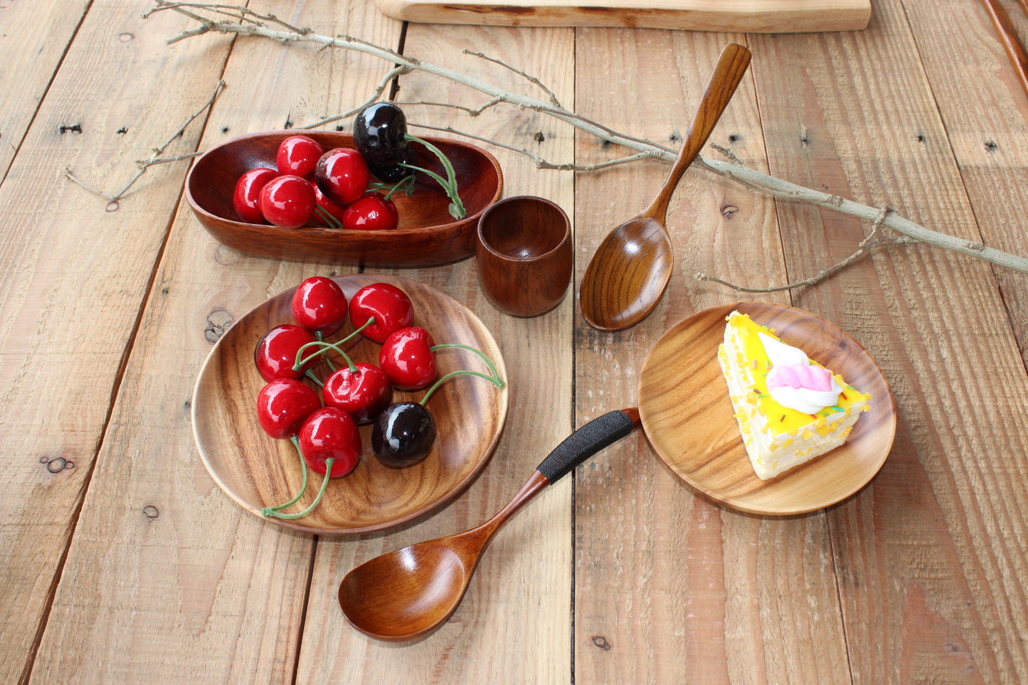 Solid Wood Fruit Plate Set - Acacia Tableware for Snacks & Dishes