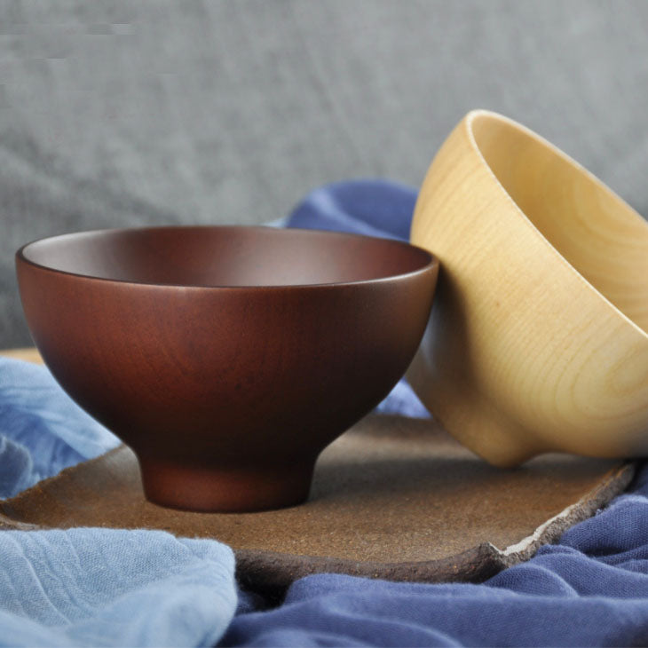 Japanese Wooden Rice Bowl - Traditional Kitchen Dinnerware - White