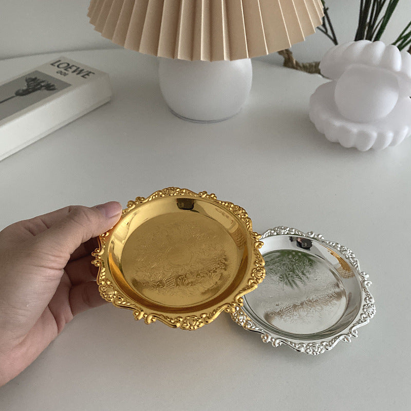 Decorative Jewelry Display Tray for Earrings and Accessories - Round Metal Storage