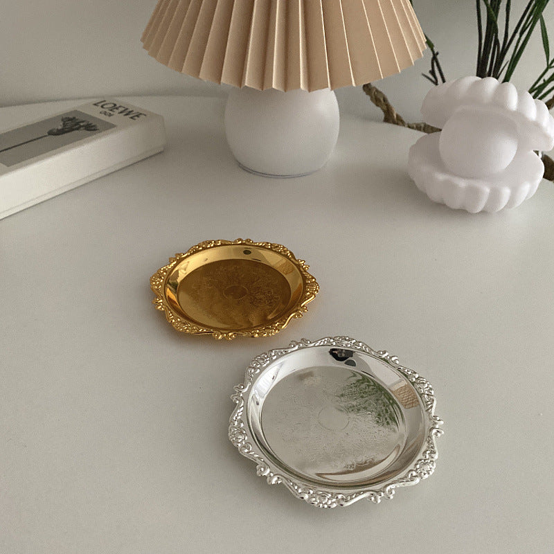 Decorative Jewelry Display Tray for Earrings and Accessories - Round Metal Storage
