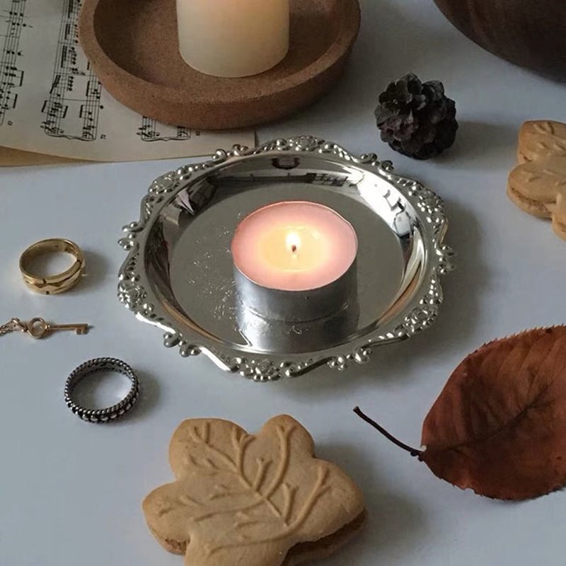 Decorative Jewelry Display Tray for Earrings and Accessories - Round Metal Storage