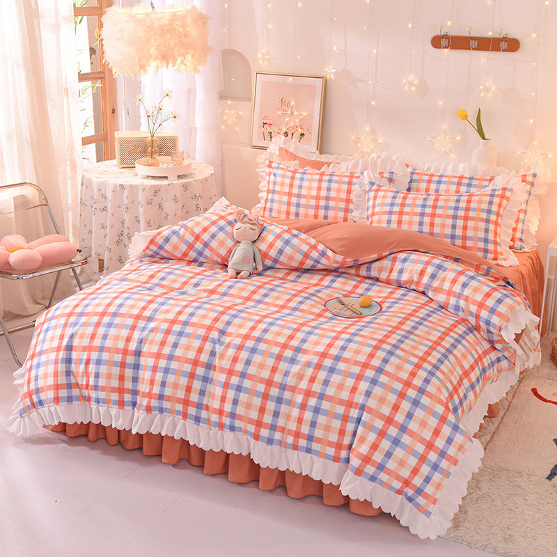 Princess Style Brushed Polka Dot 4-Piece Bed Sheet Duvet Cover Set