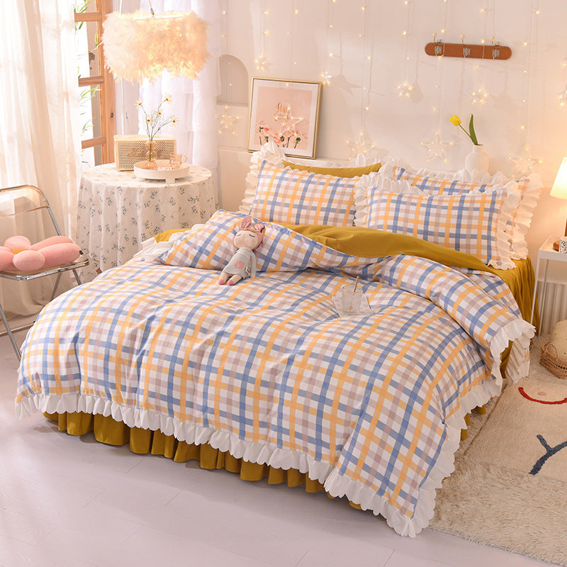 Princess Style Brushed Polka Dot 4-Piece Bed Sheet Duvet Cover Set