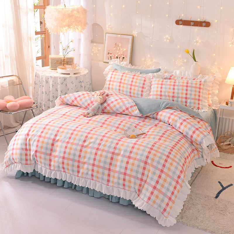 Princess Style Brushed Polka Dot 4-Piece Bed Sheet Duvet Cover Set