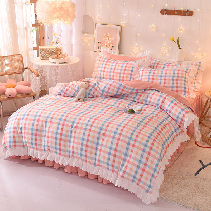 Princess Style Brushed Polka Dot 4-Piece Bed Sheet Duvet Cover Set