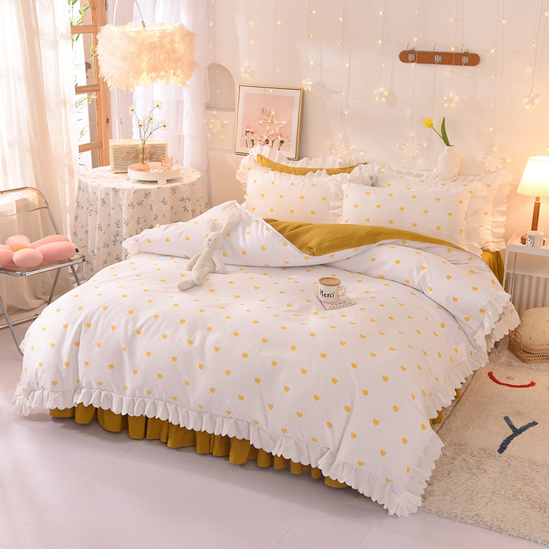 Princess Style Brushed Polka Dot 4-Piece Bed Sheet Duvet Cover Set