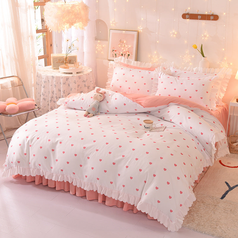 Princess Style Brushed Polka Dot 4-Piece Bed Sheet Duvet Cover Set