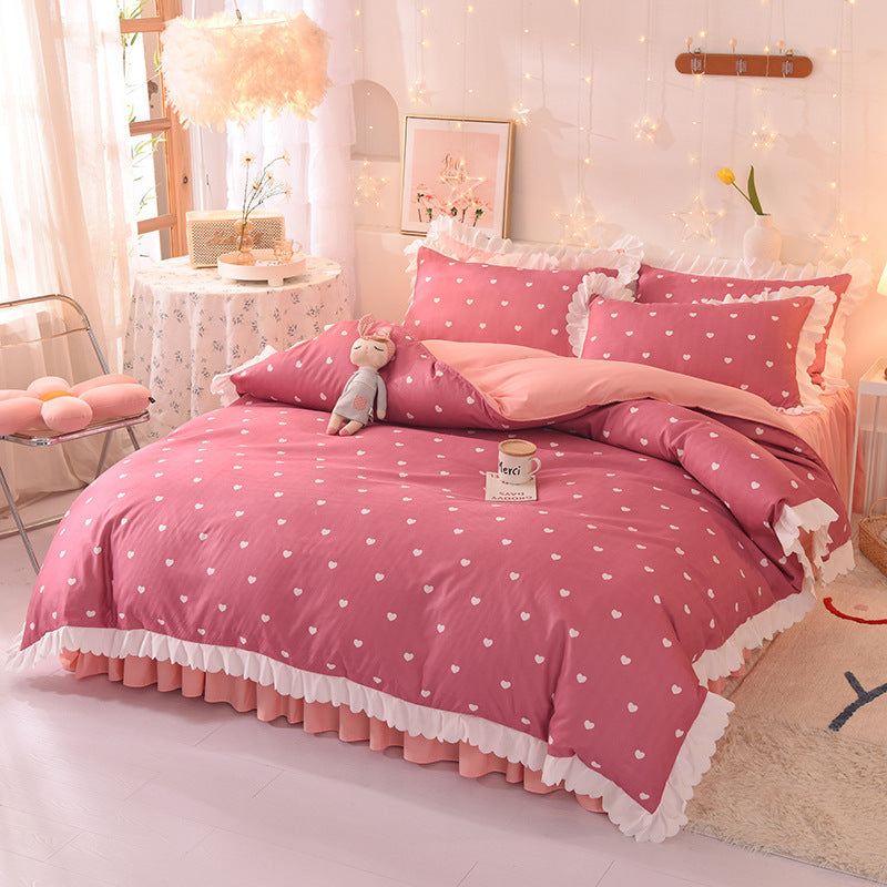 Princess Style Brushed Polka Dot 4-Piece Bed Sheet Duvet Cover Set