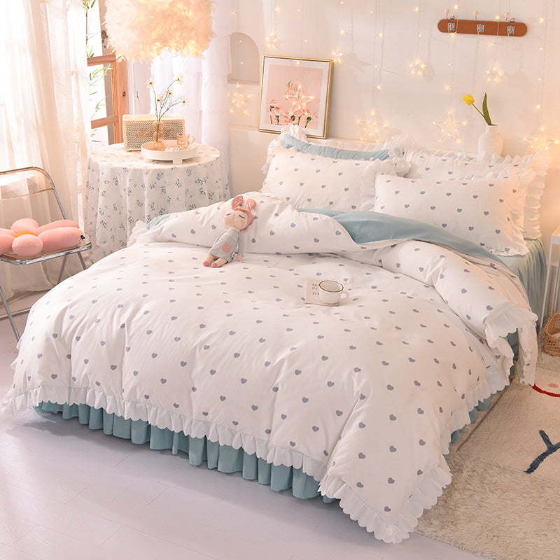 Princess Style Brushed Polka Dot 4-Piece Bed Sheet Duvet Cover Set