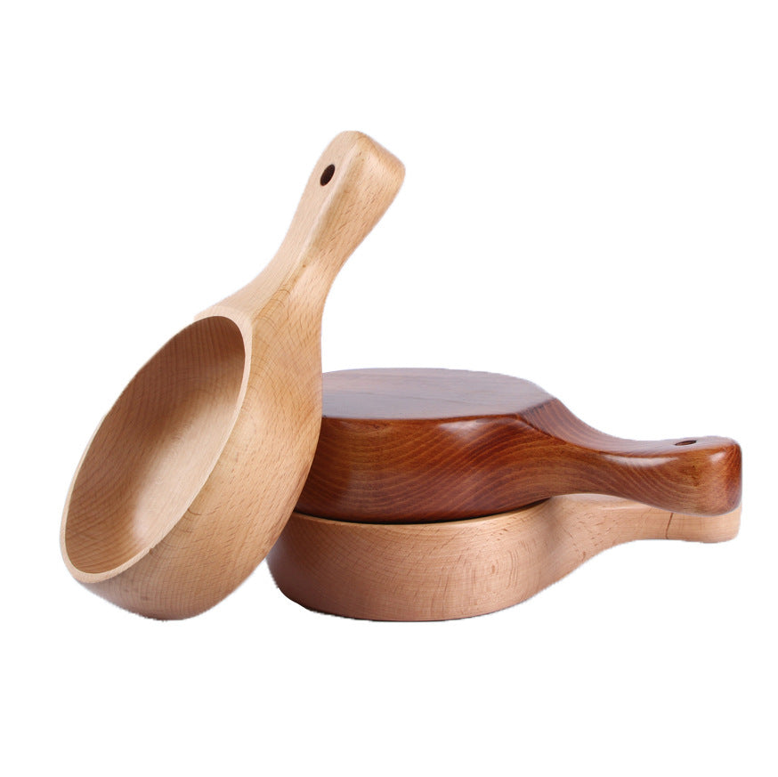 Multifunctional Wooden Salad Bowl with Handle - Round Kitchenware for Fruit & Salad