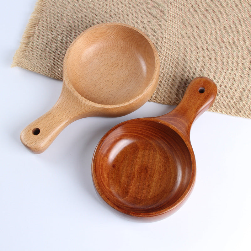 Multifunctional Wooden Salad Bowl with Handle - Round Kitchenware for Fruit & Salad