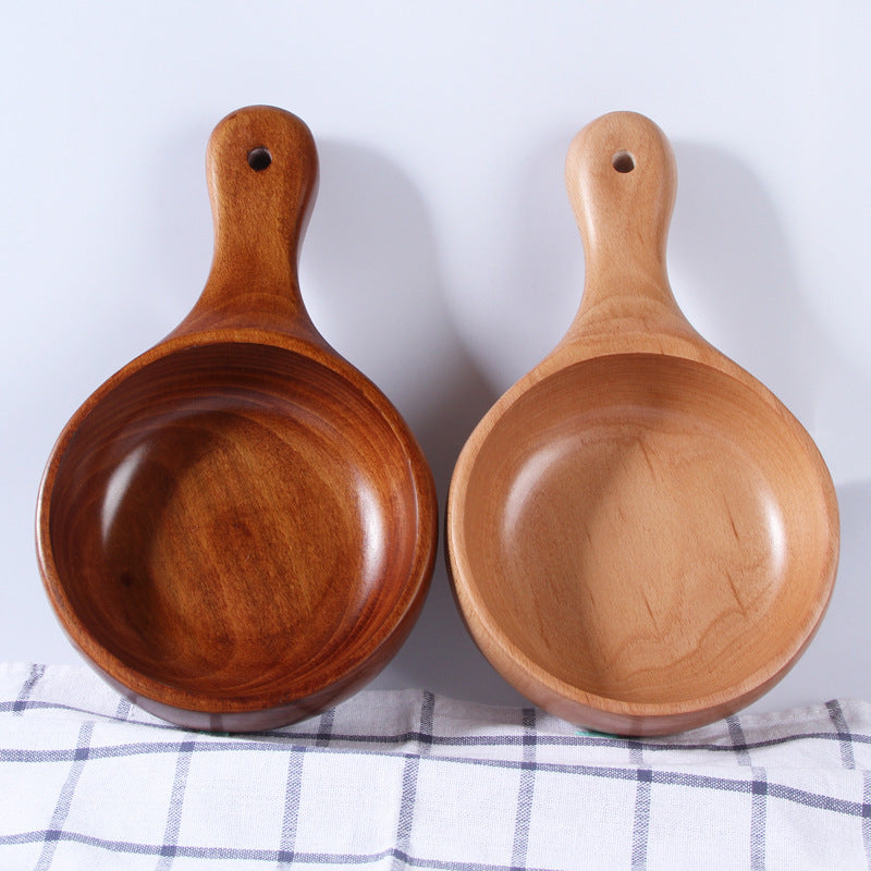 Multifunctional Wooden Salad Bowl with Handle - Round Kitchenware for Fruit & Salad