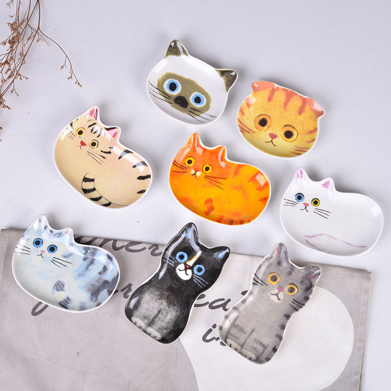 Japanese Style Ceramic Cat Dish Set - Cartoon Kittens Seasoning Plates - 2PCS