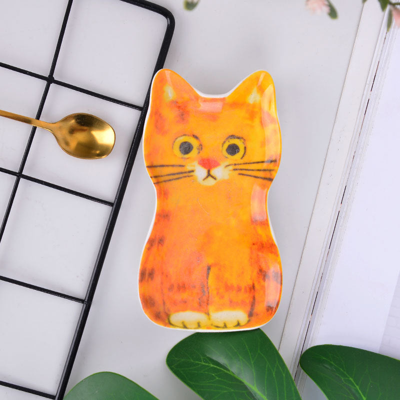 Japanese Style Ceramic Cat Dish Set - Cartoon Kittens Seasoning Plates - 2PCS