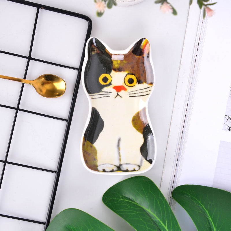 Japanese Style Ceramic Cat Dish Set - Cartoon Kittens Seasoning Plates - 2PCS
