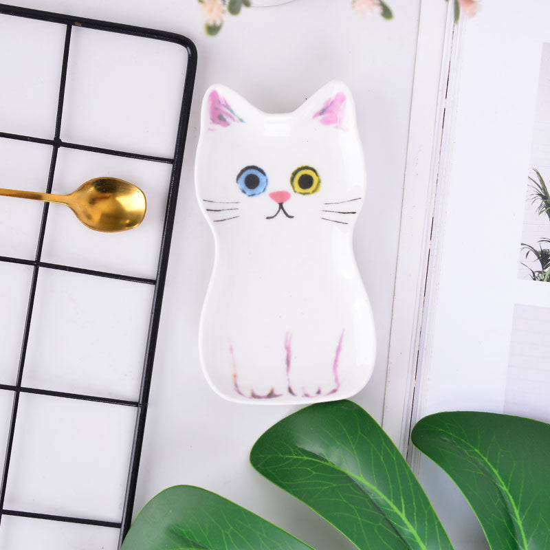 Japanese Style Ceramic Cat Dish Set - Cartoon Kittens Seasoning Plates - 2PCS