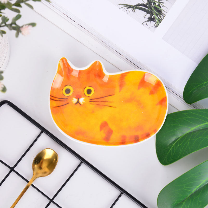 Japanese Style Ceramic Cat Dish Set - Cartoon Kittens Seasoning Plates - 2PCS