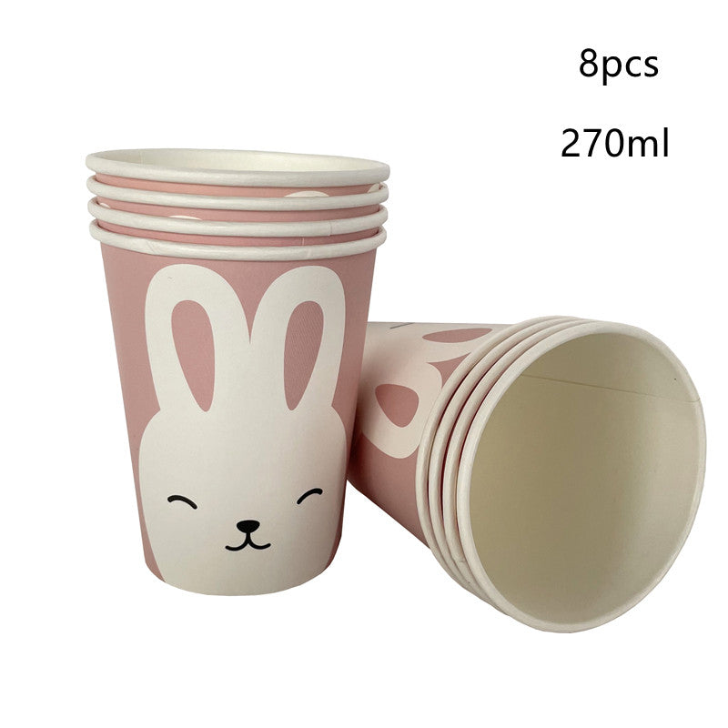 Easter Paper Plates & Cups Party Supplies Set - Bunny & Egg Designs, 8 Pack