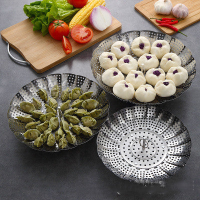 Stainless Steel Food Steamer Rack for Mantou & Dumplings - Folding Steaming Plate