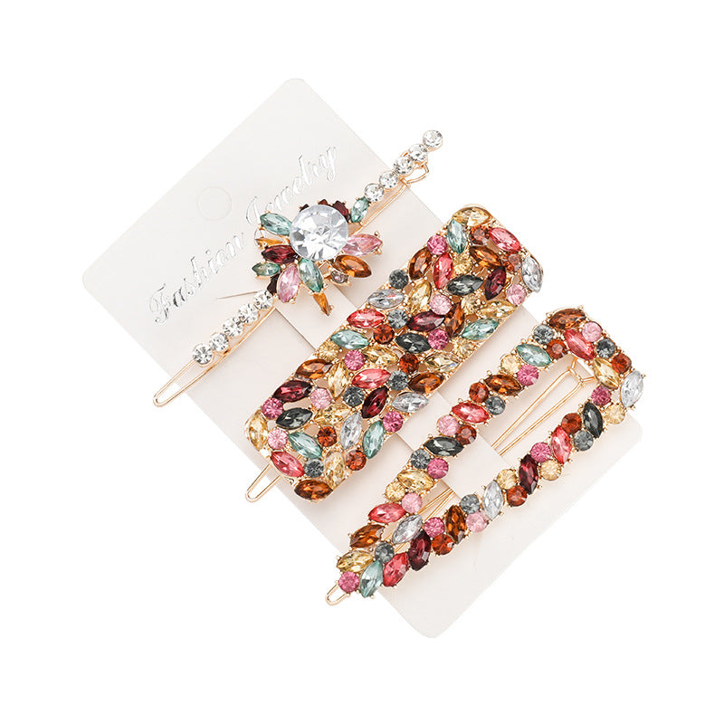 Alloy Diamond Flower Hairpin Set - 3 Piece