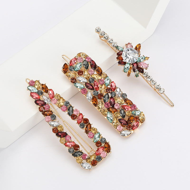 Alloy Diamond Flower Hairpin Set - 3 Piece