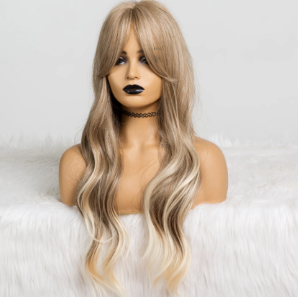 Long Curly Synthetic Wig with Bangs for Ladies - Natural Hair Look, 26in