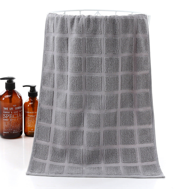 Men's Checkered Cotton Towel - Soft Absorbent Bath Hand Towel