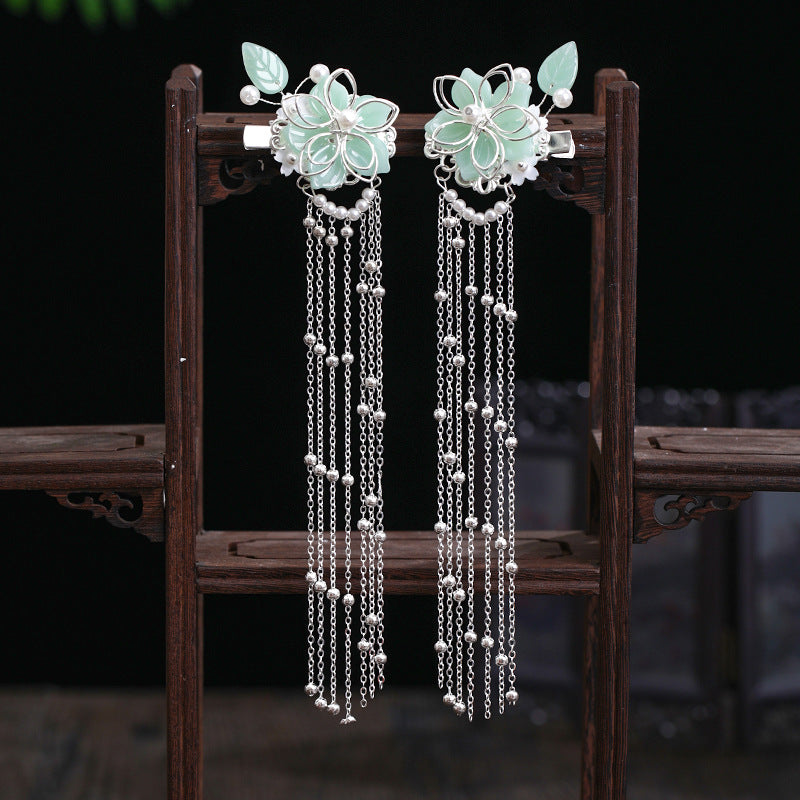 Hanfu Hair Crown Antique Hairpin Headdress Set - Green