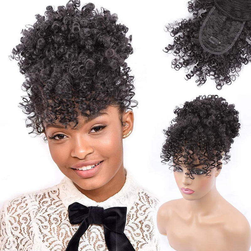 Afro Hair Bun Puff Wig - 8 inch Synthetic - Black