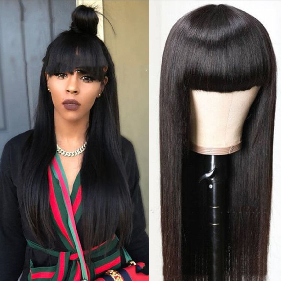 Long Straight Hair Wig with High-Temperature Wire, Black, Ladies Wear