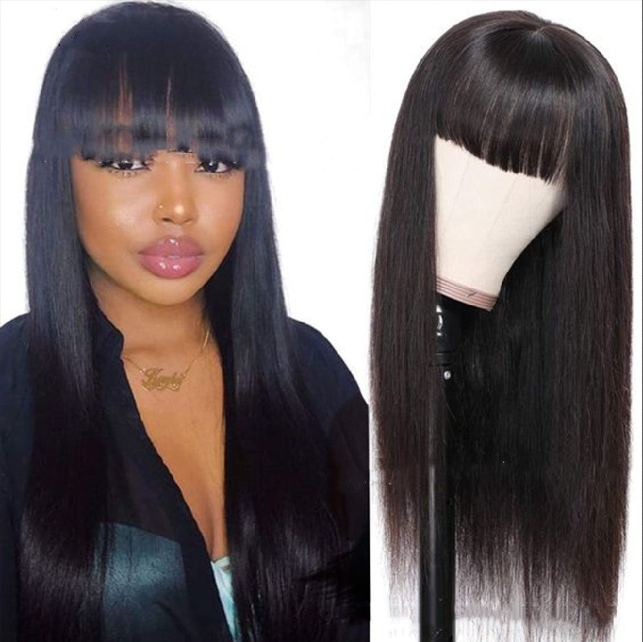 Long Straight Hair Wig with High-Temperature Wire, Black, Ladies Wear