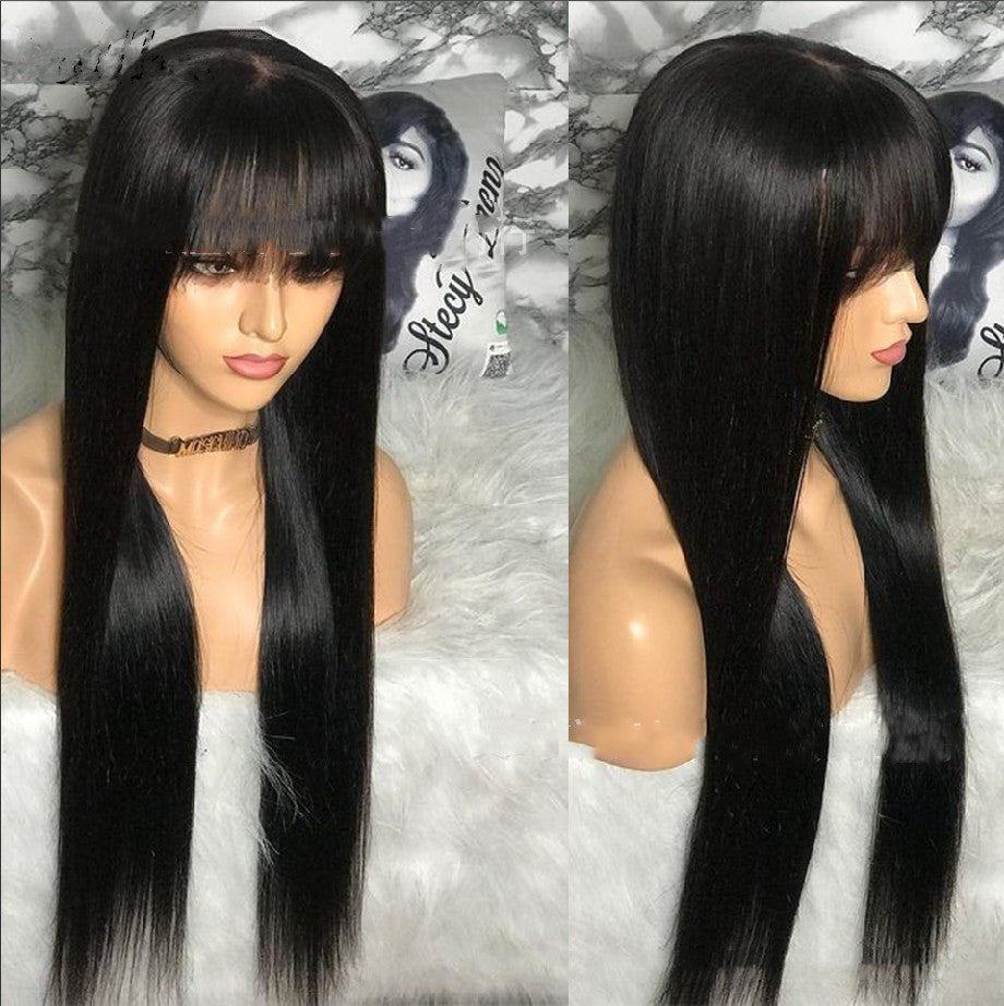 Long Straight Hair Wig with High-Temperature Wire, Black, Ladies Wear