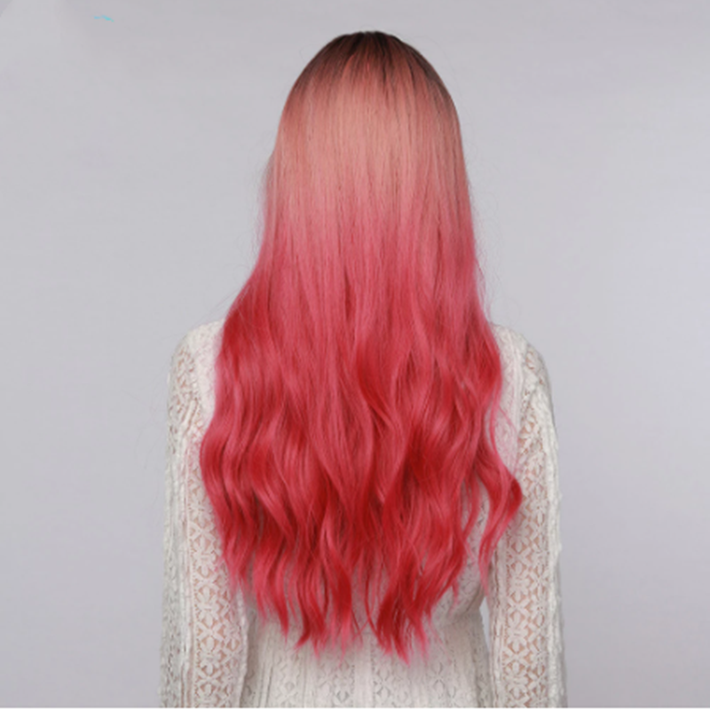 Long Curly Synthetic Wig with Bangs - Red