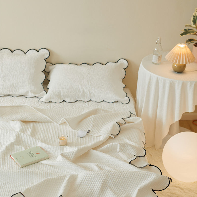 Cotton Bed Cover with Quilted White Polka Dots – Double-Sided Fairly Thick Bed Sheet
