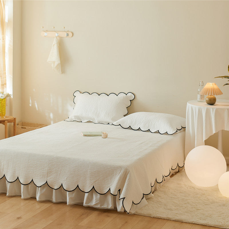 Cotton Bed Cover with Quilted White Polka Dots – Double-Sided Fairly Thick Bed Sheet