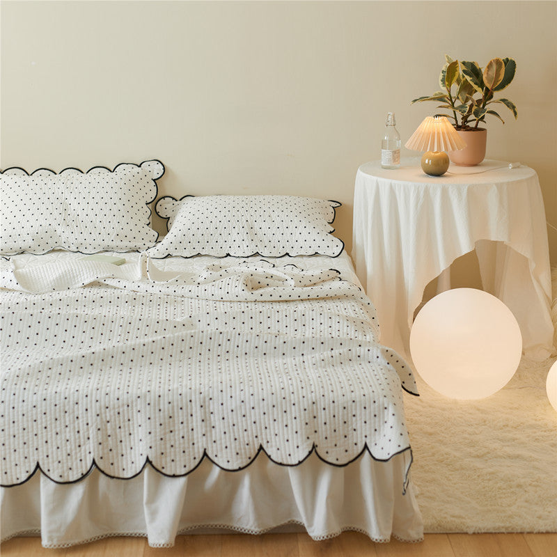 Cotton Bed Cover with Quilted White Polka Dots – Double-Sided Fairly Thick Bed Sheet