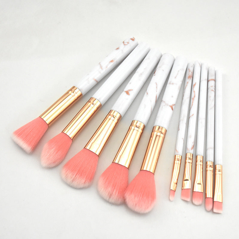 Marbled Makeup Brush Set for Beginners - 10 Pcs Cosmetic Tools
