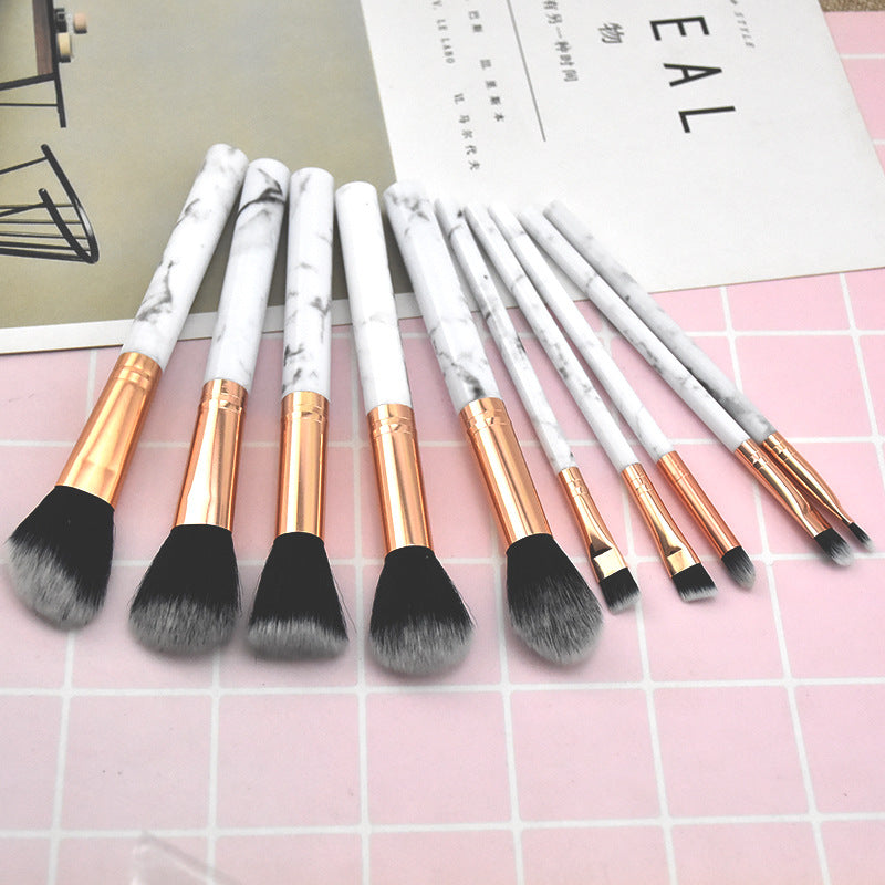Marbled Makeup Brush Set for Beginners - 10 Pcs Cosmetic Tools